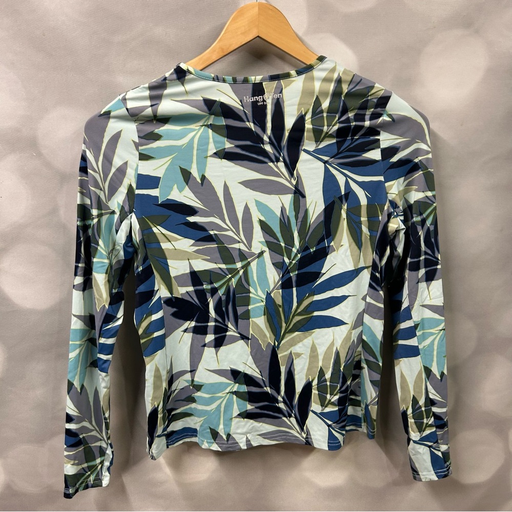 Hang Ten‎ UV Protection UPF 50+ blue green palm fronds long sleeve shirt Small - Picture 2 of 6